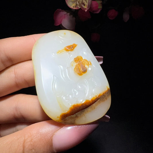 和田玉籽料挂件喜事连连（50.5g）