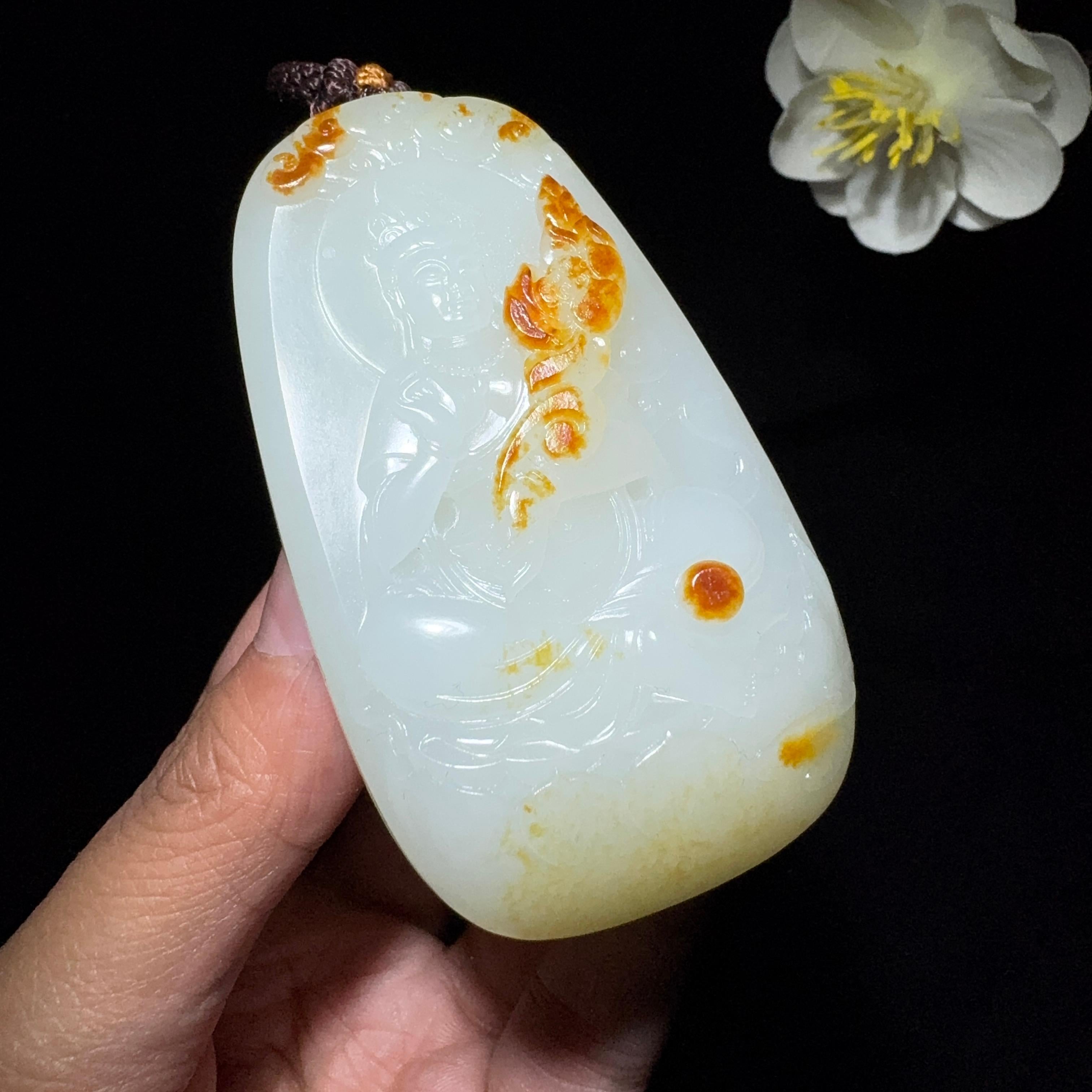 收藏毕业级和田玉籽料挂件观音挂件（83.1g）