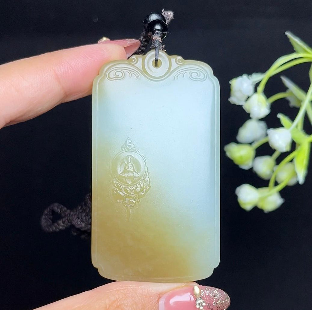 和田玉且末糖莲花无相佛平安无事牌（59.1g）