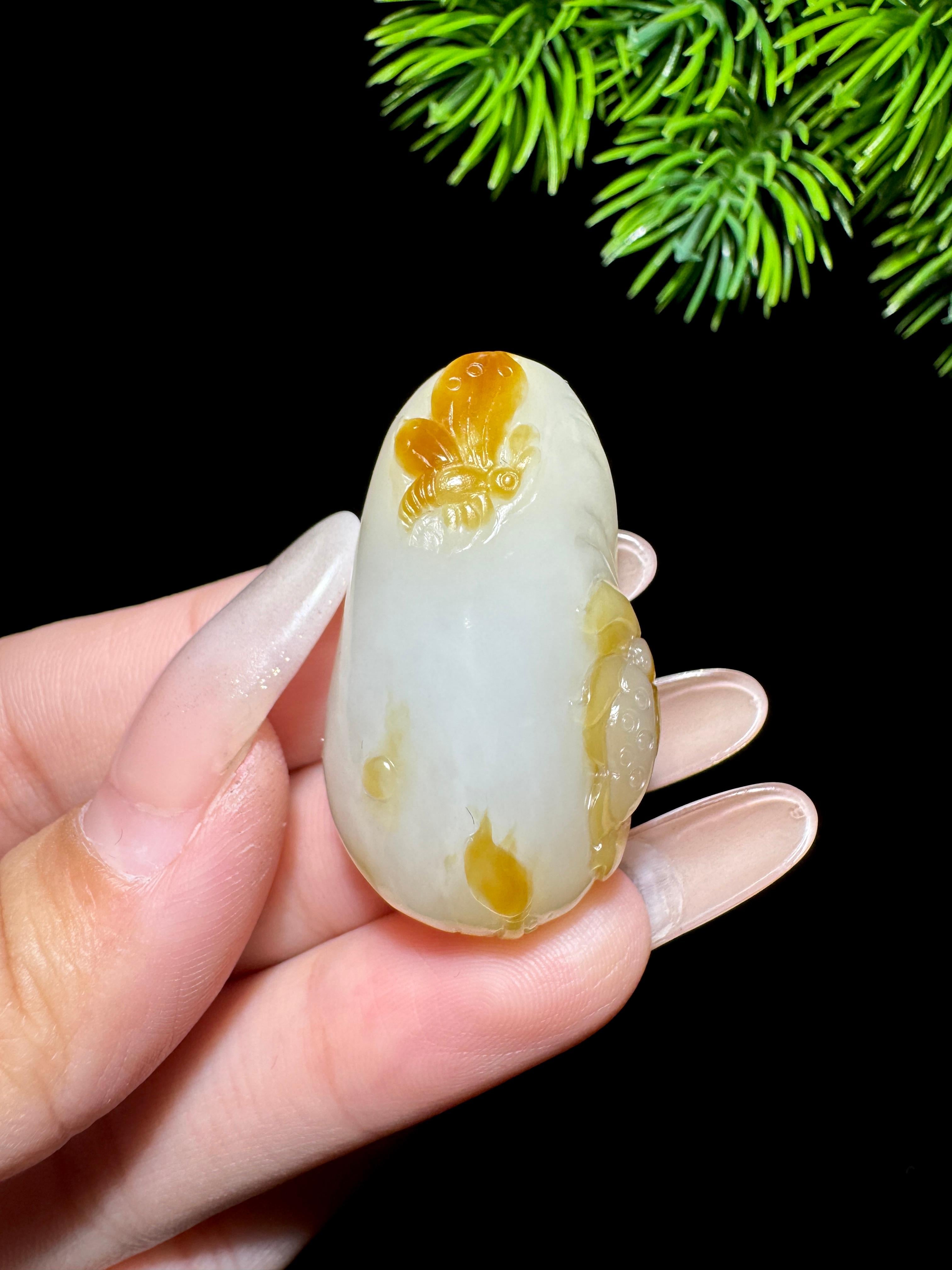 和田玉糖白玉多子多福挂件（19.5g）
