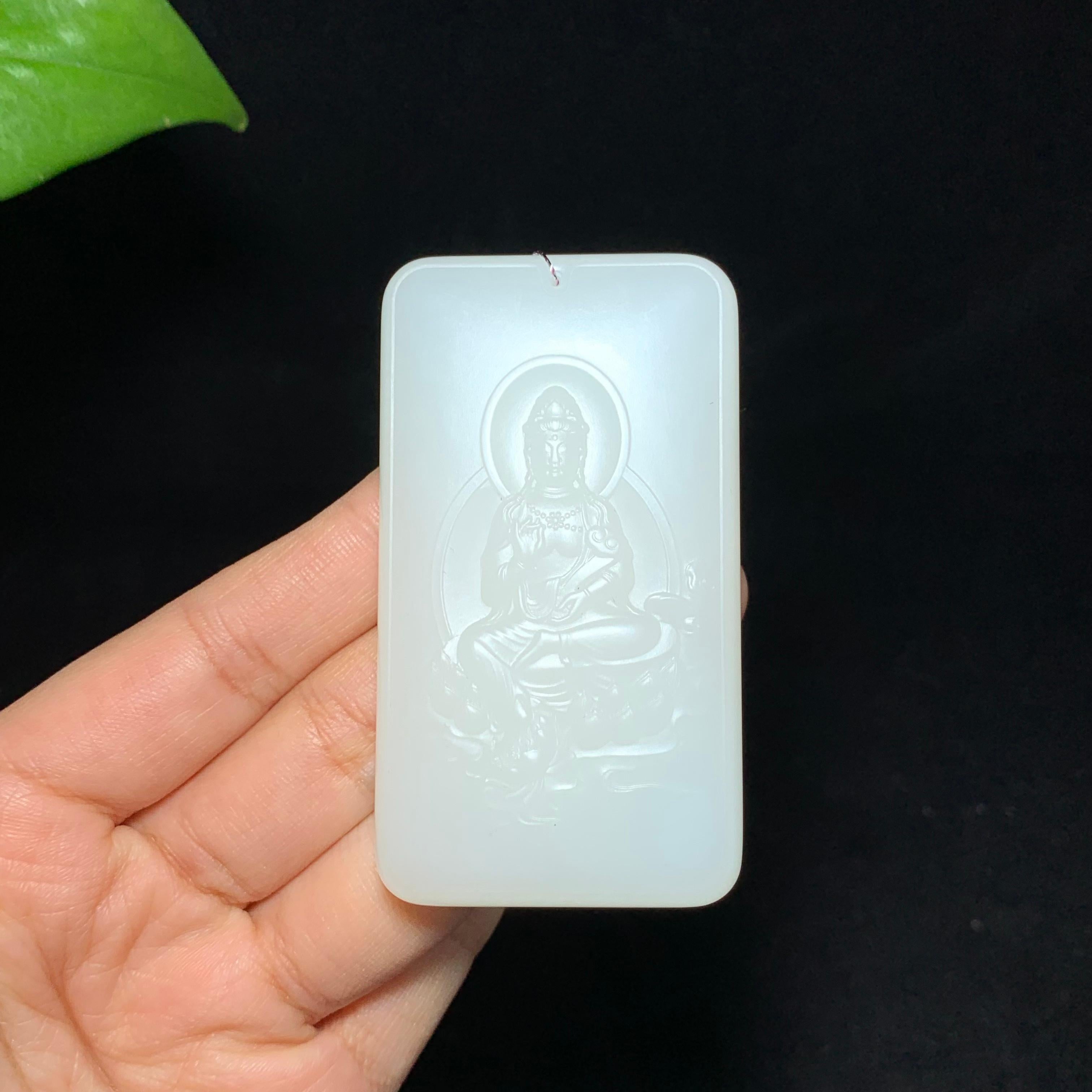 高品质和田山料羊脂白玉观音挂件（72.0g）