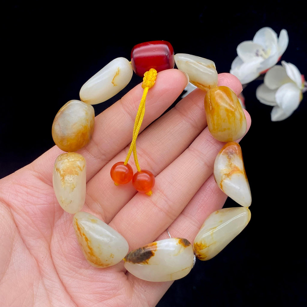 和田玉洒金皮籽料【精品手串】（50.6g）