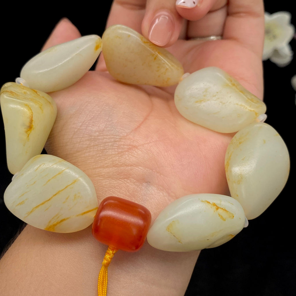和田玉洒金皮籽料【精品手串】（118.5g）
