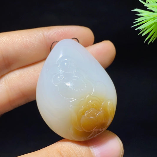 和田玉糖白佛公挂件（23.5g）