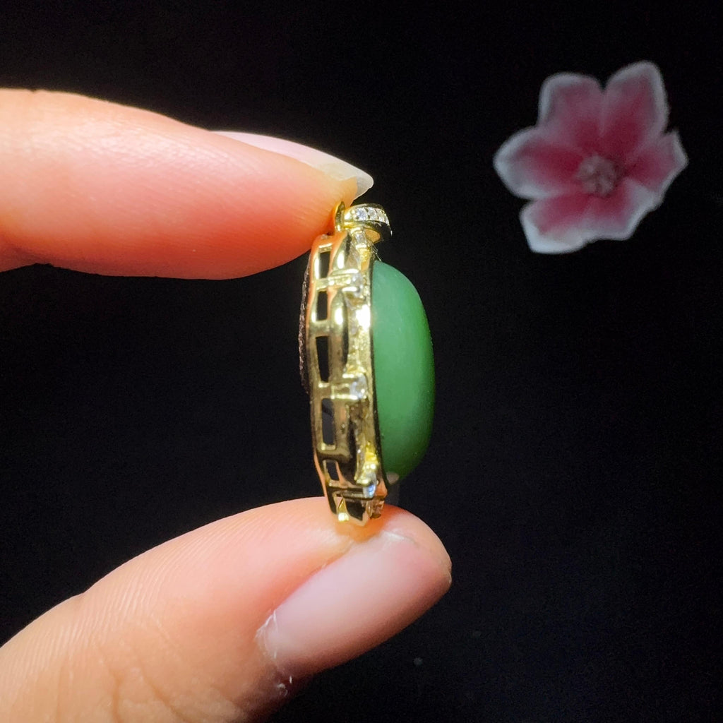 和田玉18k金镶嵌碧玉吊坠（5.4g）
