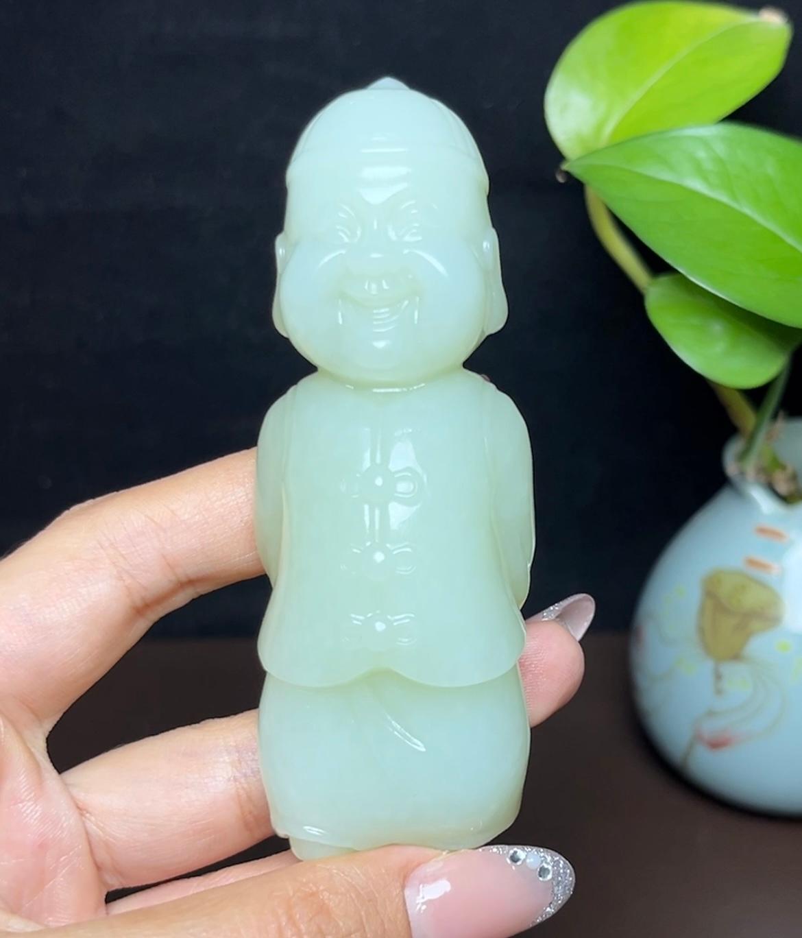 新疆和田玉若羌青黄口料财主手把件摆件（143.5g）