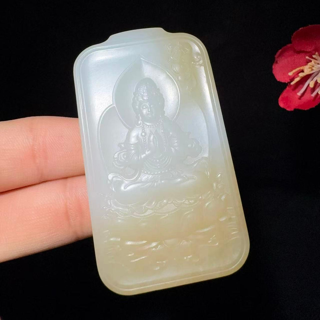 和田玉糖白观音佛挂件对牌（52.1g）