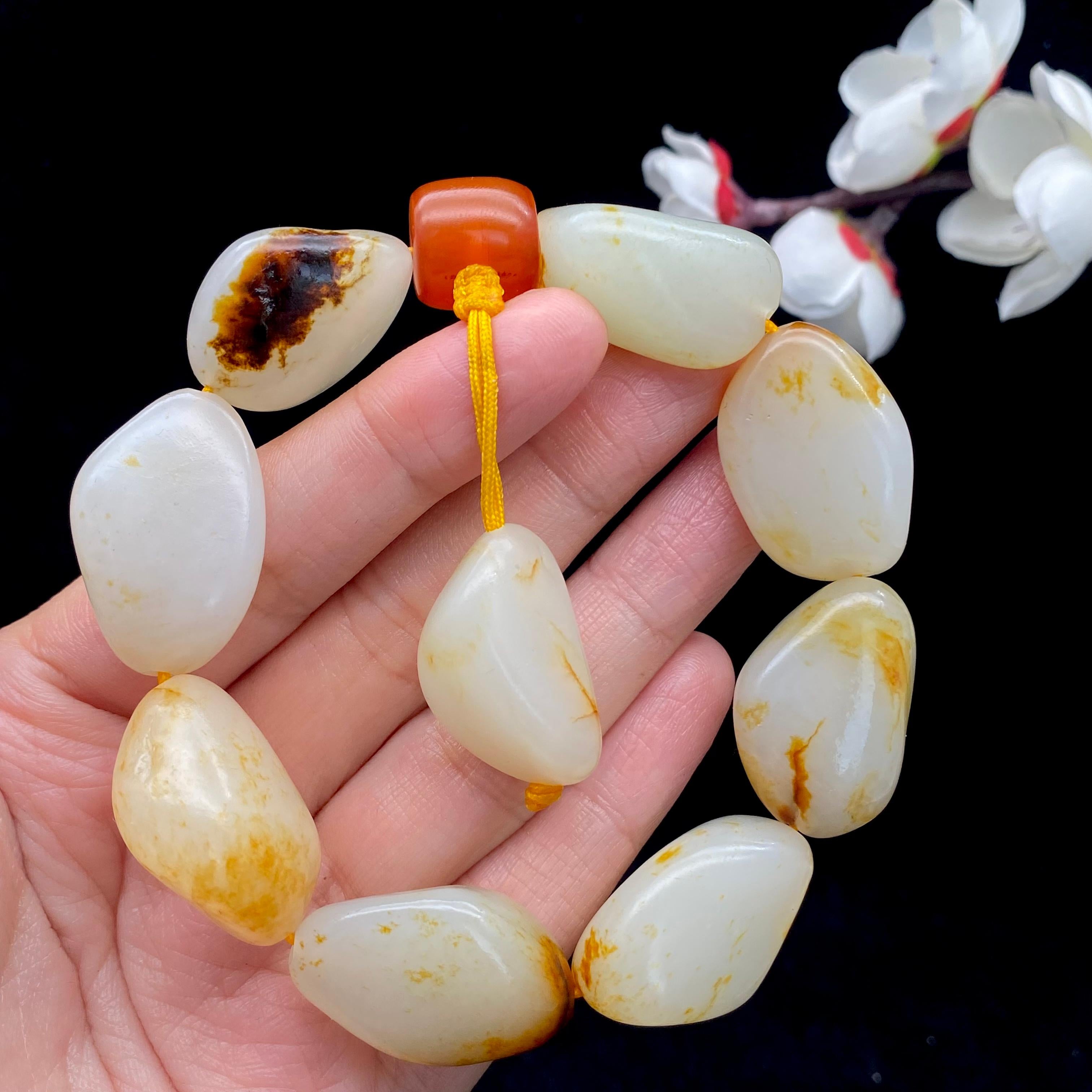 和田玉洒红皮【精品手串】（80g）