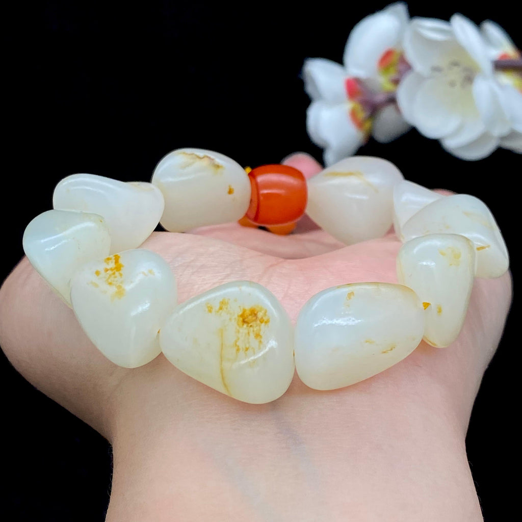 和田玉洒金皮籽料【精品手串】（64.3g）
