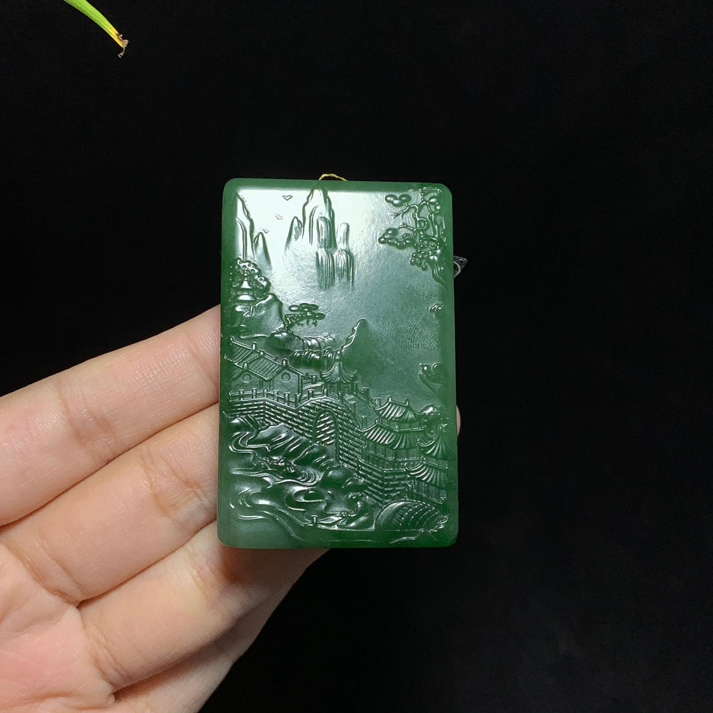 和田山料碧玉山水无事牌挂件（61.0g）