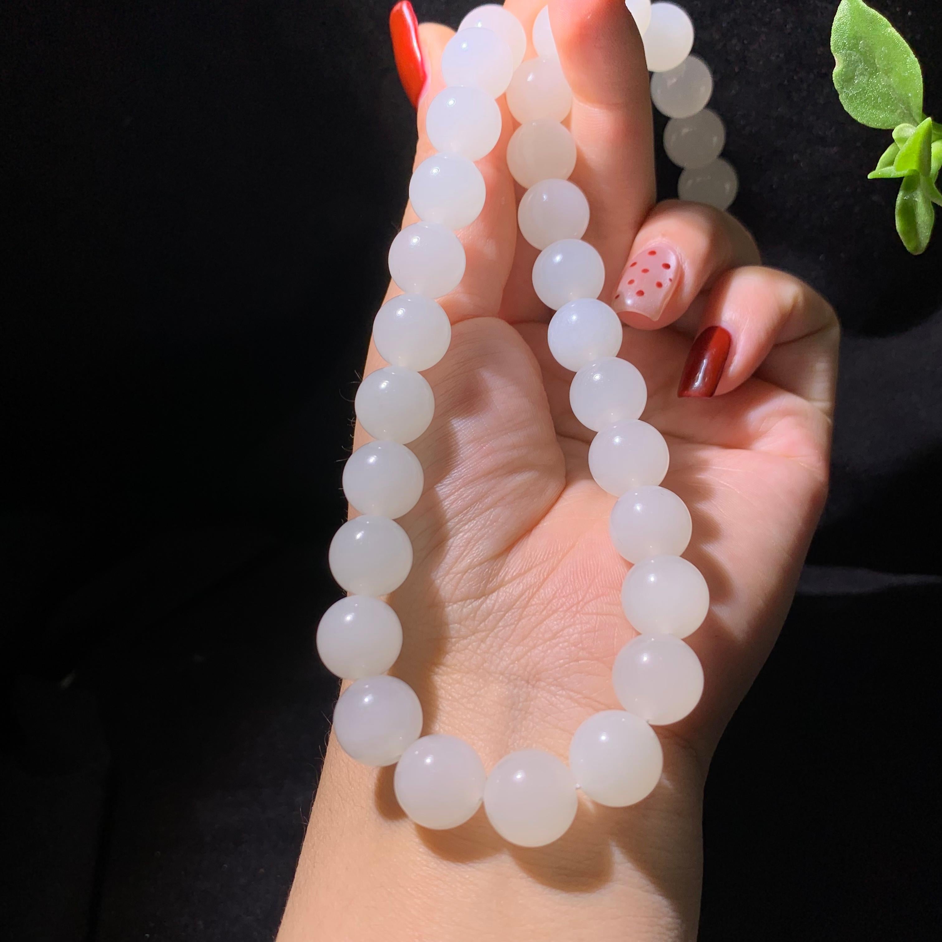 精品和田山料高冰白玉项链（101.3g）