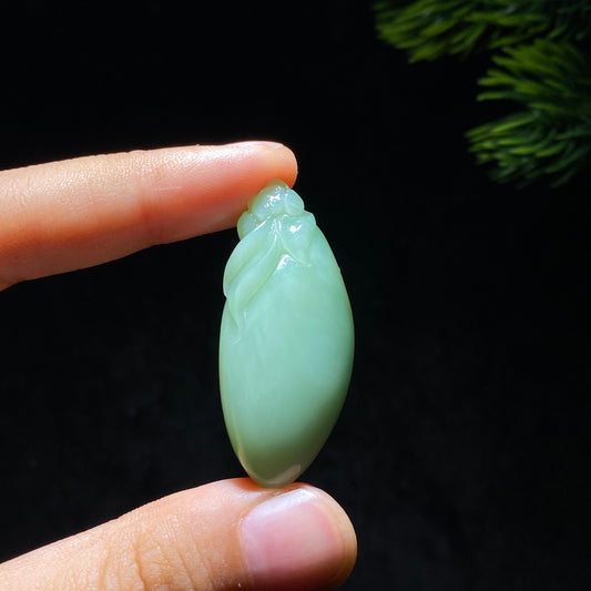 和田玉碧玉粉青花开富贵（10.7g）