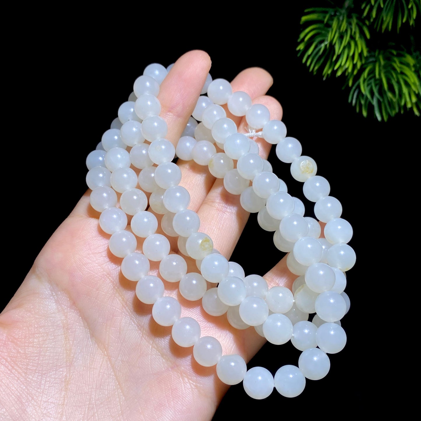 和田玉籽料白玉108颗圆珠项链（88.2g）