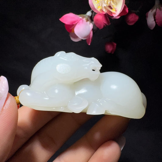 和田玉籽料手把件马到成功（78.5g）