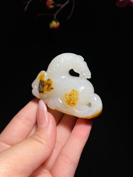 和田籽料白玉马上有福挂件（76.9g）