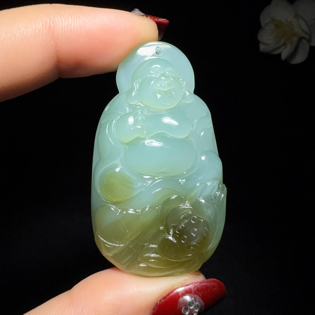 和田玉碧玉弥勒佛挂件（28.2g）