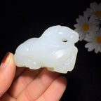 秒杀和田玉籽料羊脂白玉手把件马上有福（64.0g）