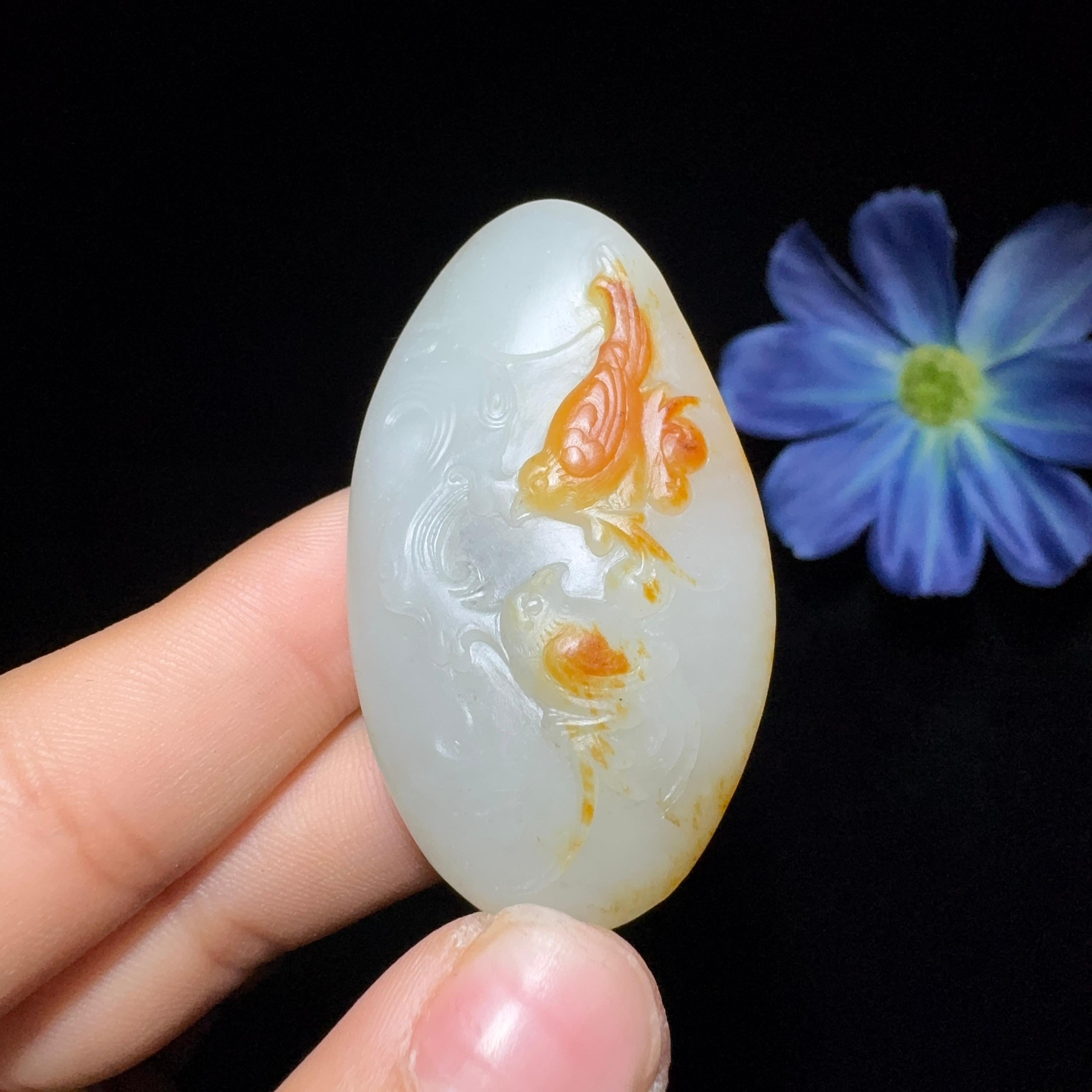 和田玉籽料挂件喜事连连（35.5g）