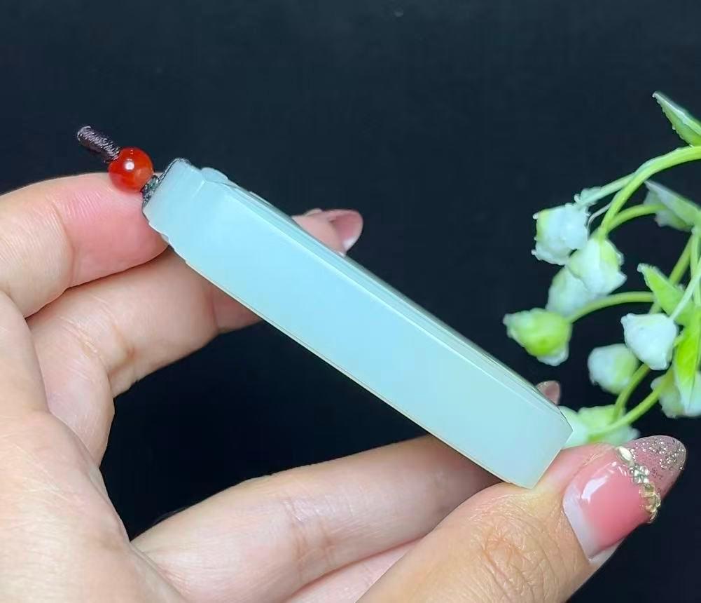 和田玉糖白羊脂玉莲花无相佛牌头平安无事牌（77.4g）