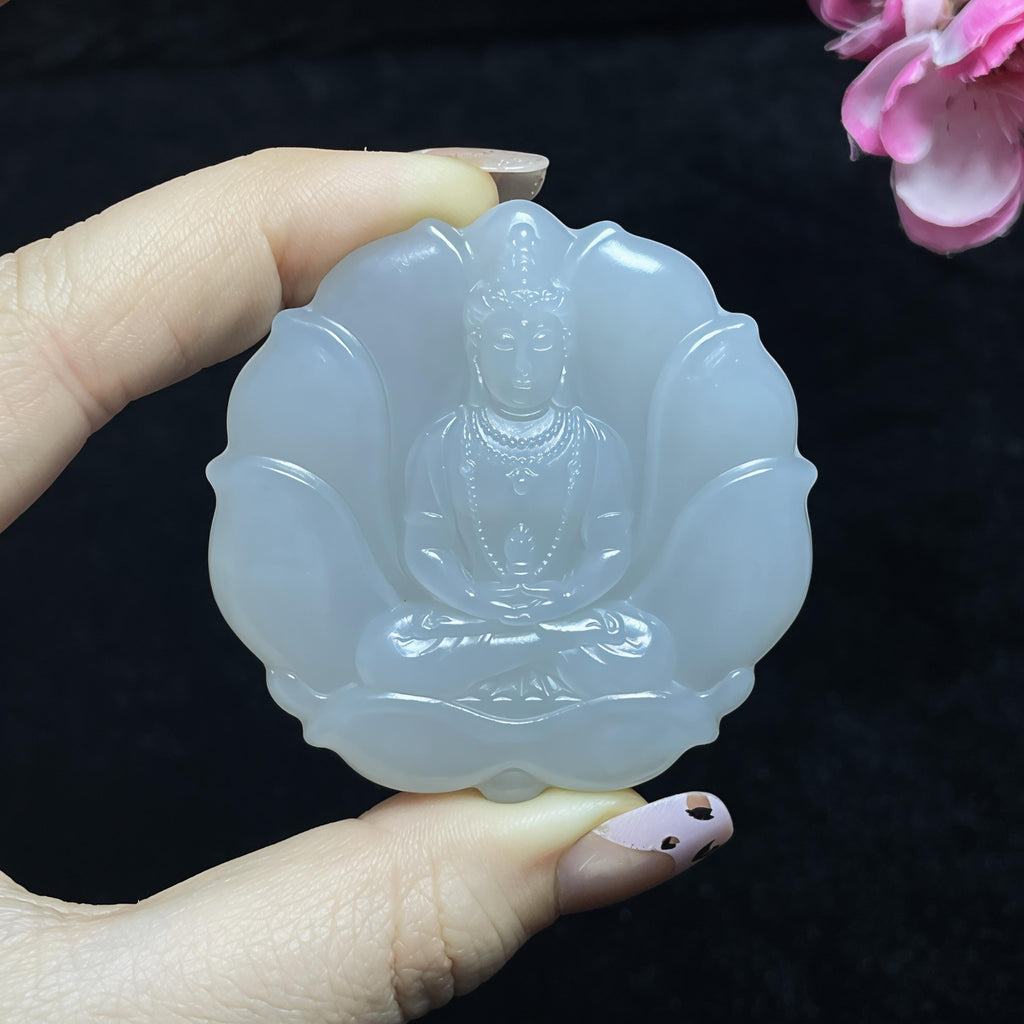 和田玉烟紫莲花观音（52.5g）