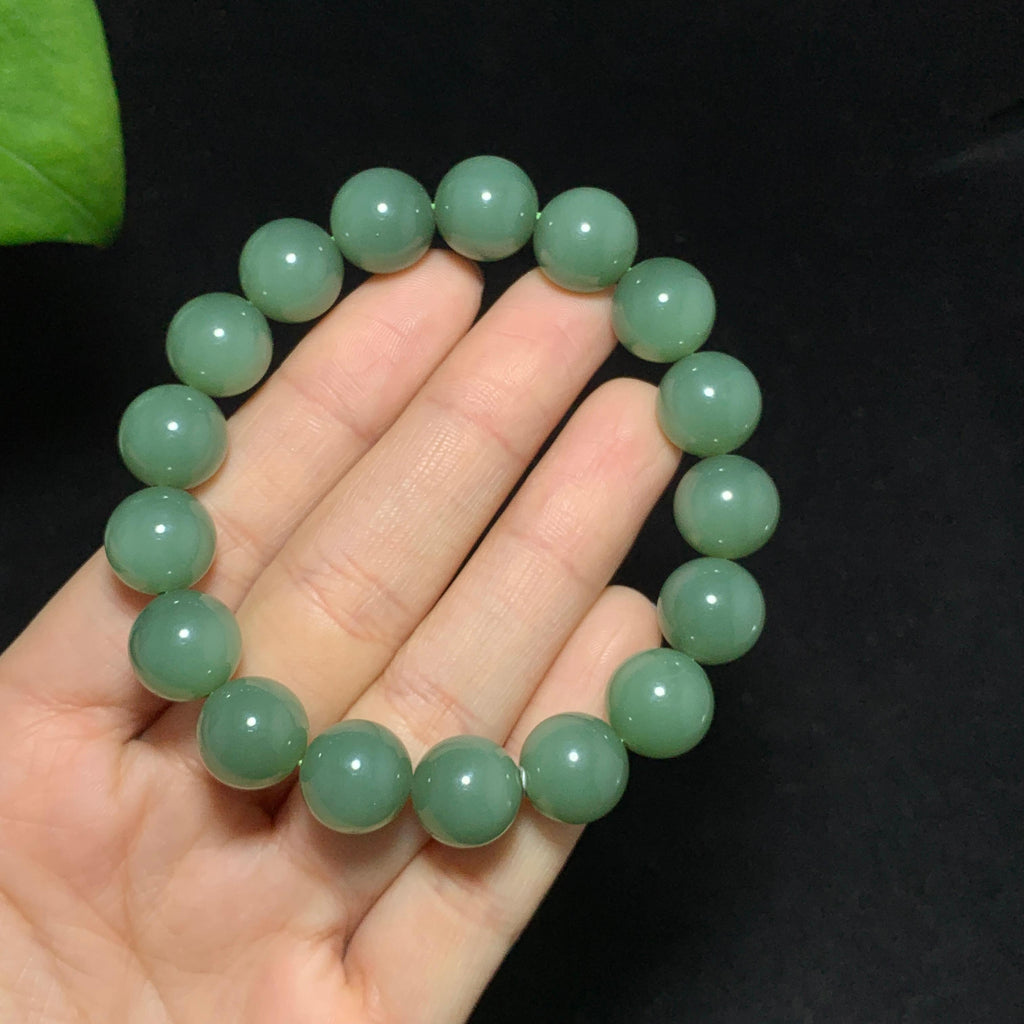 收藏级碧玉粉青微猫手串（47.5g）