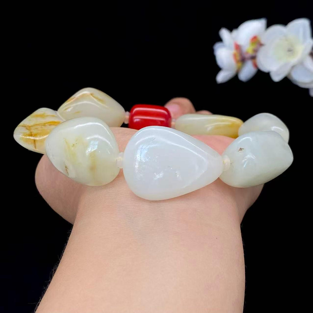 和田玉洒金皮籽料【精品手串】（112g）