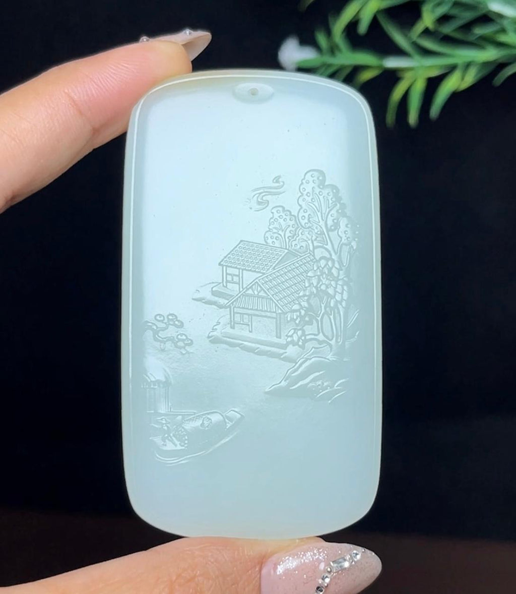 和田玉糖白料安居乐业山水牌（78.3g）