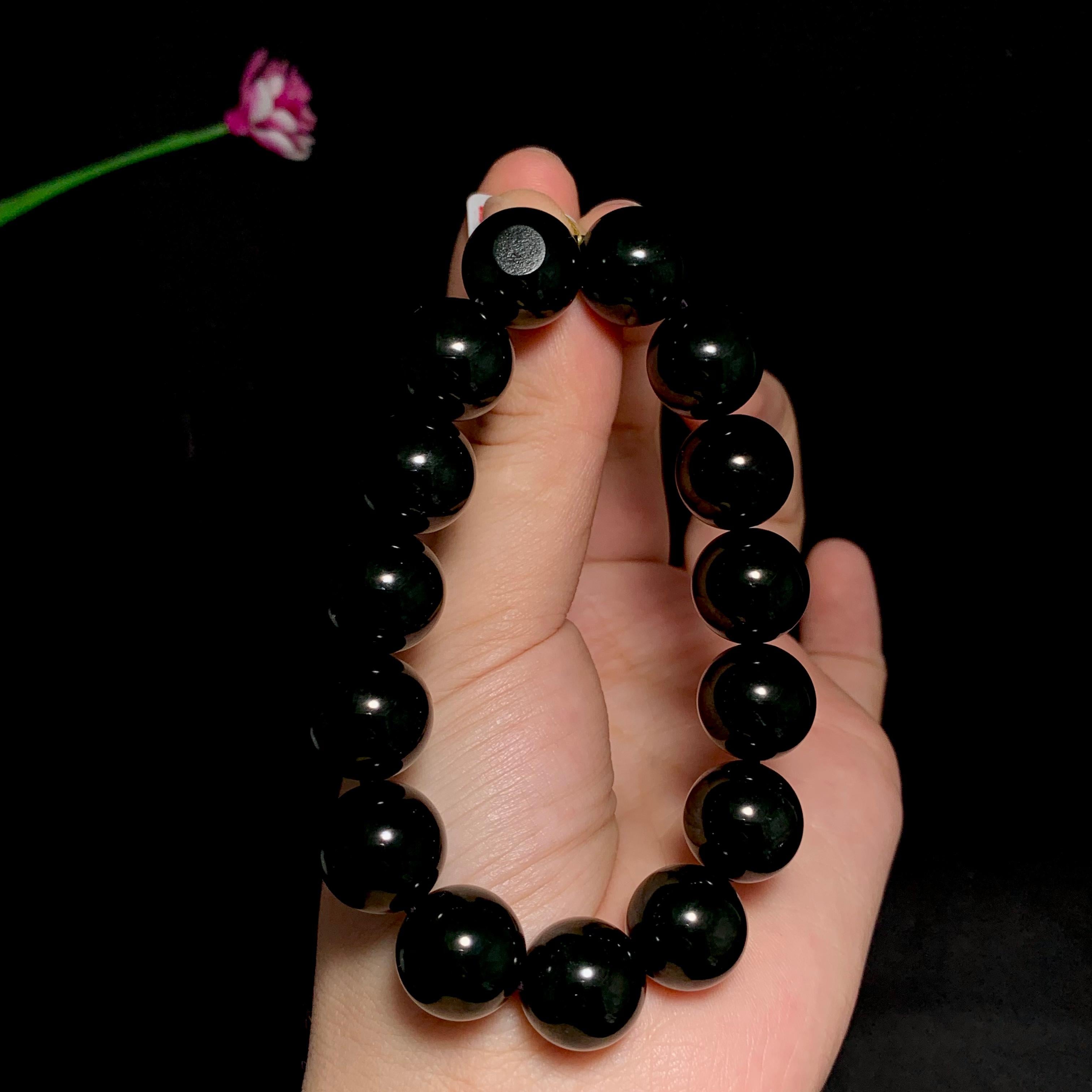 和田黑青籽料圆珠手串（64.4g）