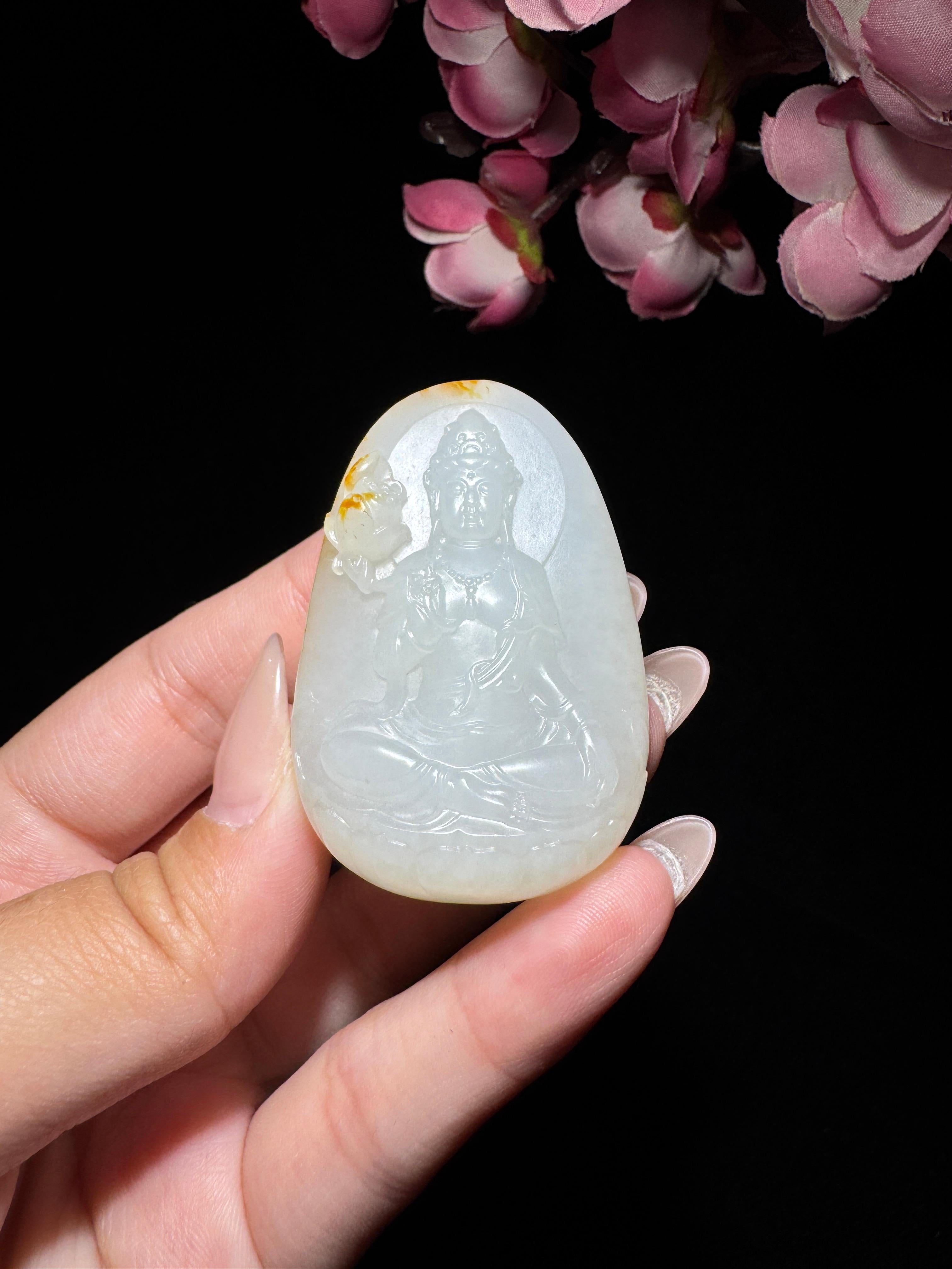 和田玉籽料白玉观音挂件（52.1g）