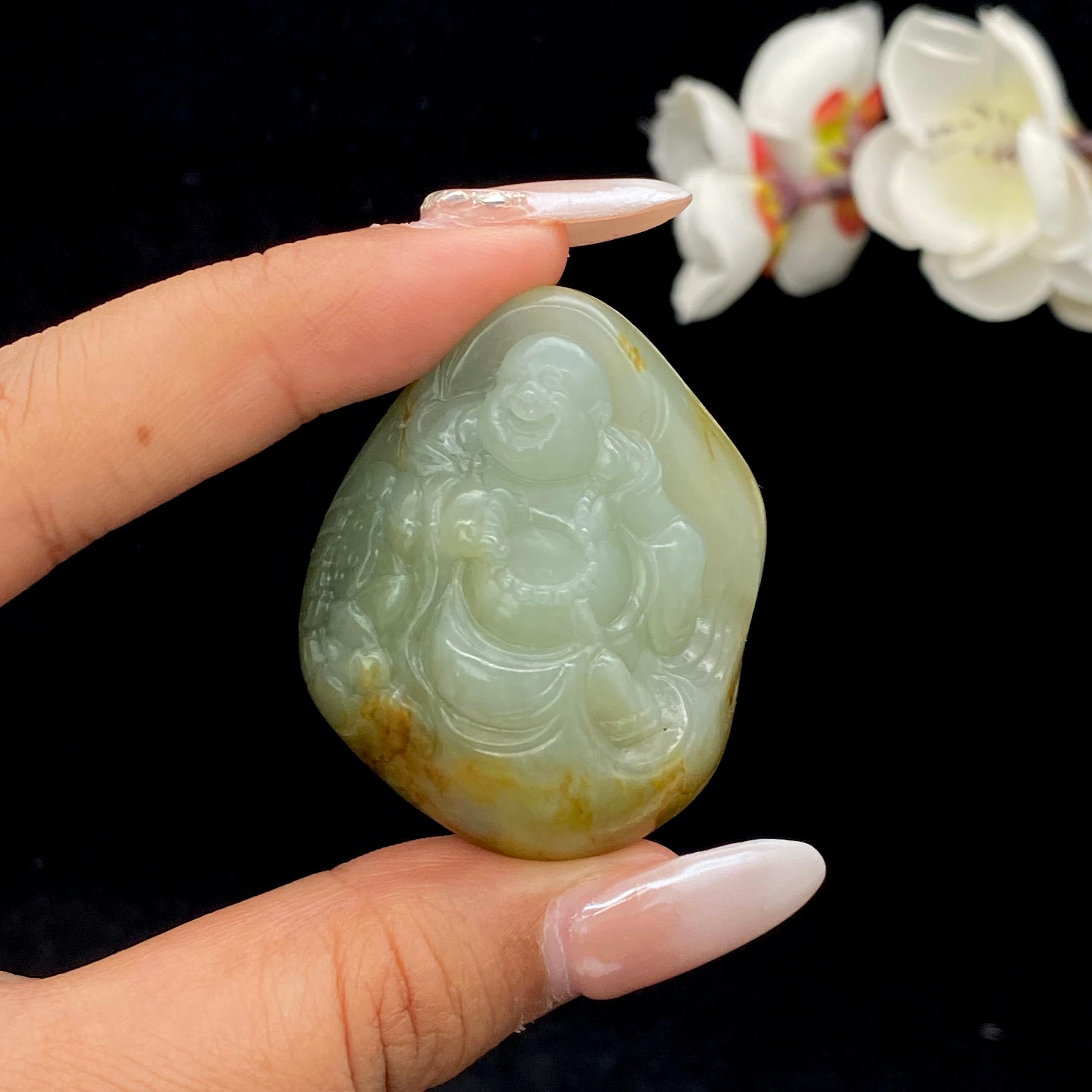 和田玉洒金皮翠青籽料【佛公】挂件（55.1g）