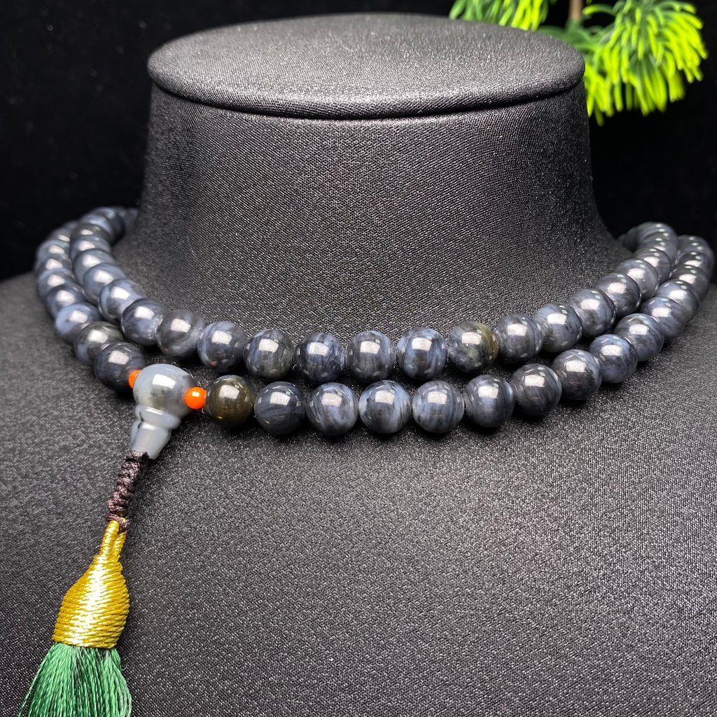 和田玉青花圆珠项链（87.2g）