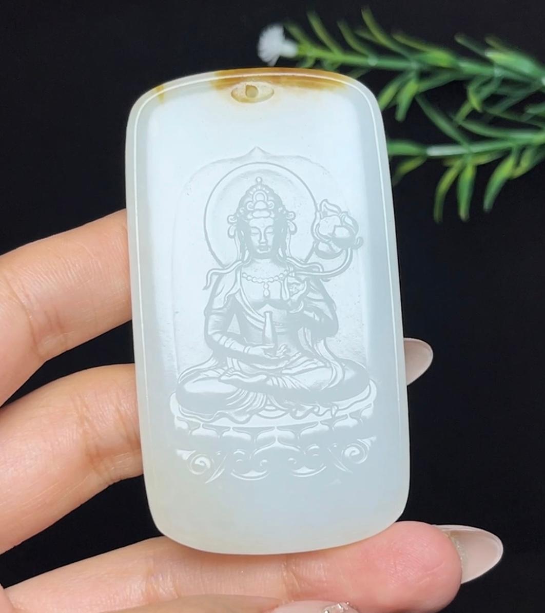 和田玉糖白持莲观音（60.2g）