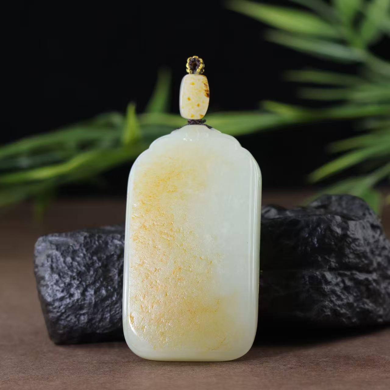 和田玉白玉洒金皮无事牌（71.3g）