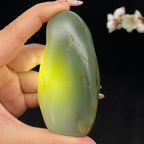 和田玉青白玉带翠籽料手把件（159.2g）