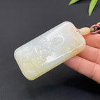 和田玉羊脂白玉普贤菩萨菩萨玉牌（74.0g）