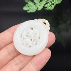 和田玉糖羊脂白玉镂空龙佩挂件（26.8g）
