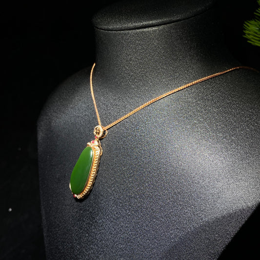 和田玉碧玉猫眼18k镶金项链（11.2g）
