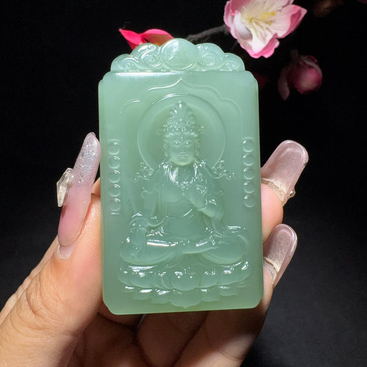和田玉碧玉观音牌子挂件（50.6g）