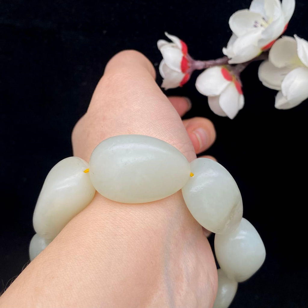 和田玉白玉带洒金皮【精品手串】（92.6g）