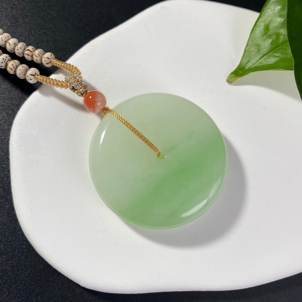 和田玉白玉带翠平安扣2607190025（33.5g）