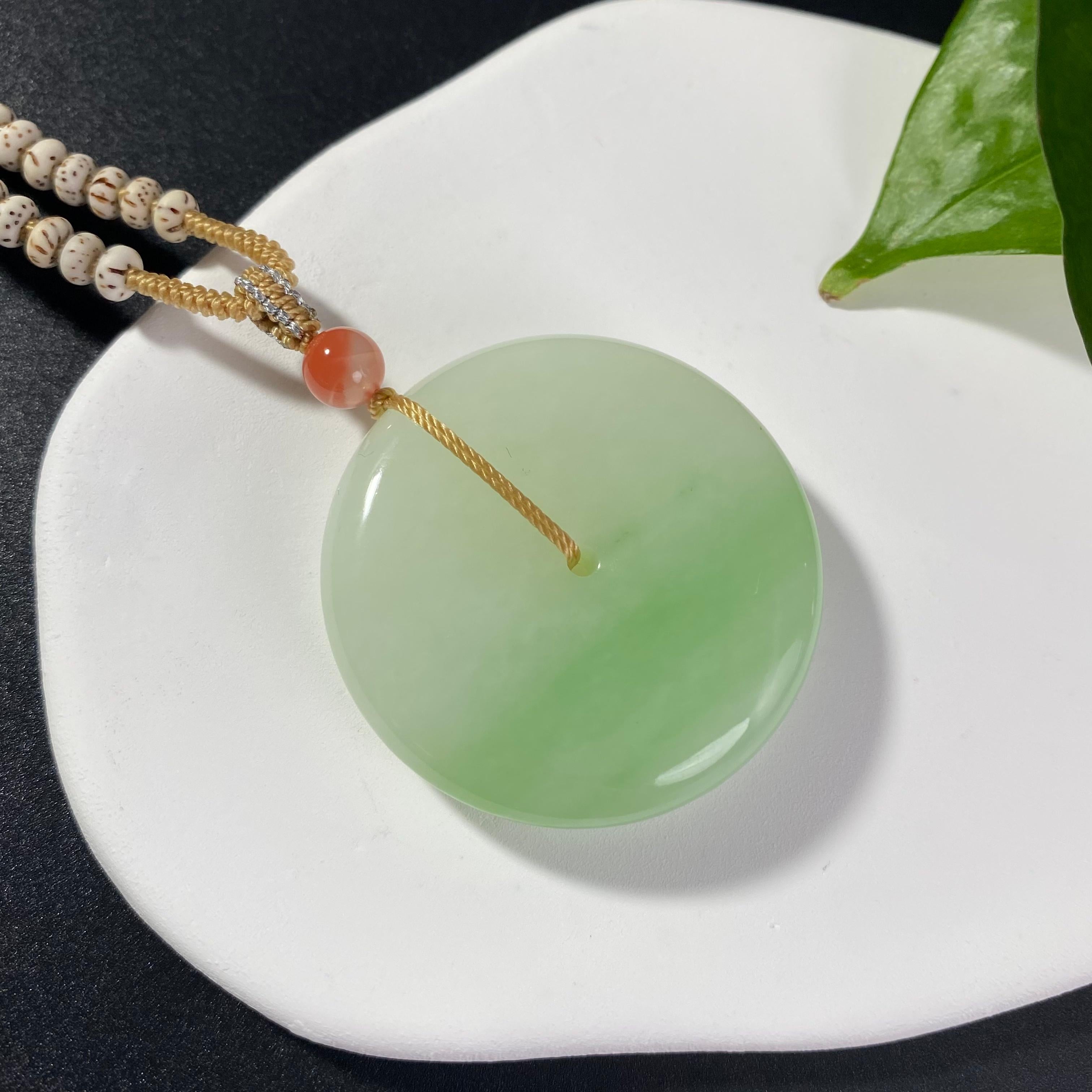 和田玉白玉带翠平安扣2607190025（33.5g）