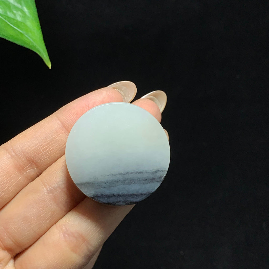 和田籽料青花圆形无事牌挂件（28.7g）