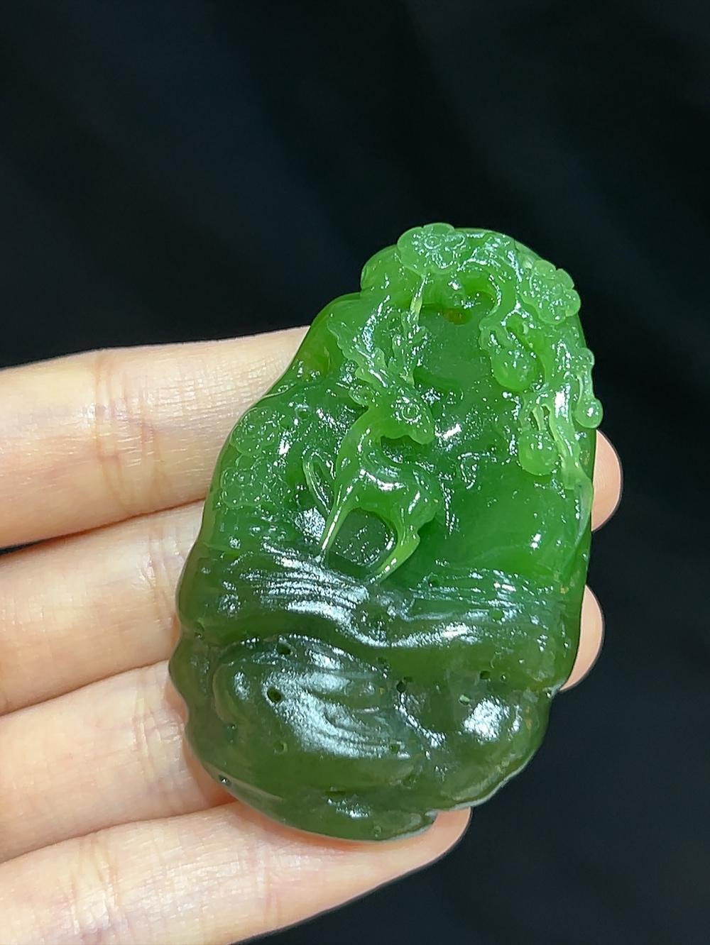 和田玉碧玉苹果绿一路如意（38.8g）