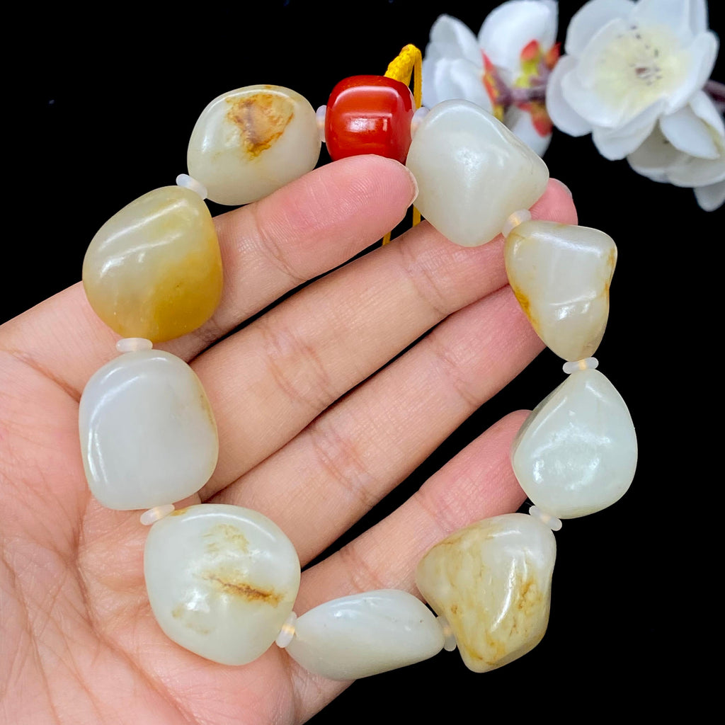 和田玉洒金皮籽料【精品手串】（93g）