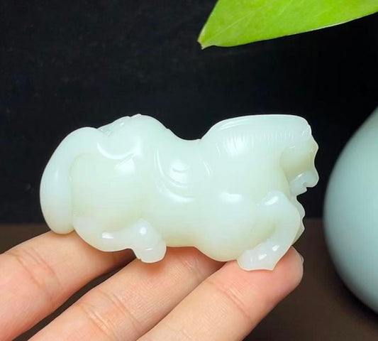 和田羊脂玉生肖马马到成功手把件摆件（84.3g）