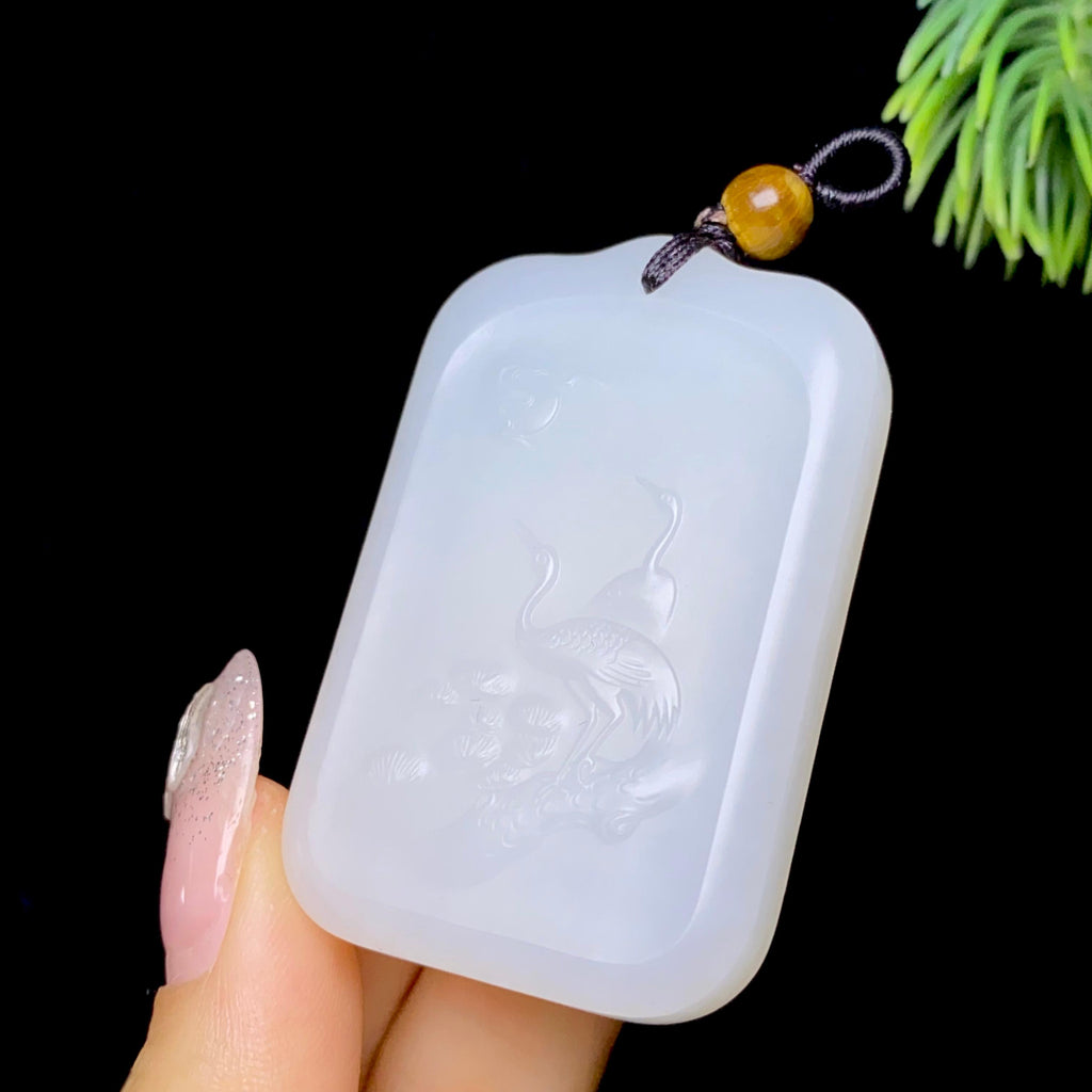 和田玉白玉松鹤延年玉牌（37.3g）