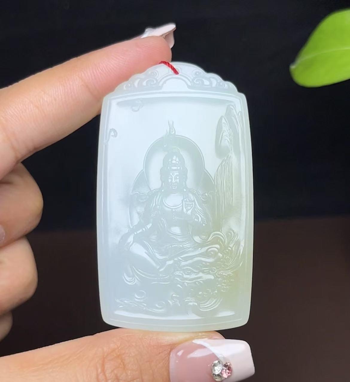 新疆和田玉且末糖白羊脂玉文殊菩萨山水牌（41.7g）