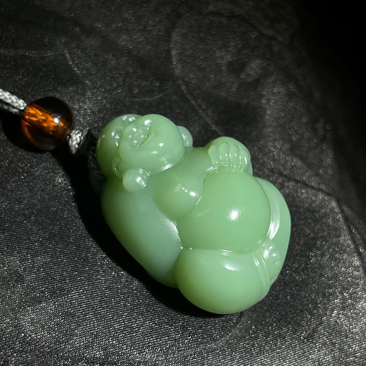 和田玉碧玉粉绿佛公（23.0g）