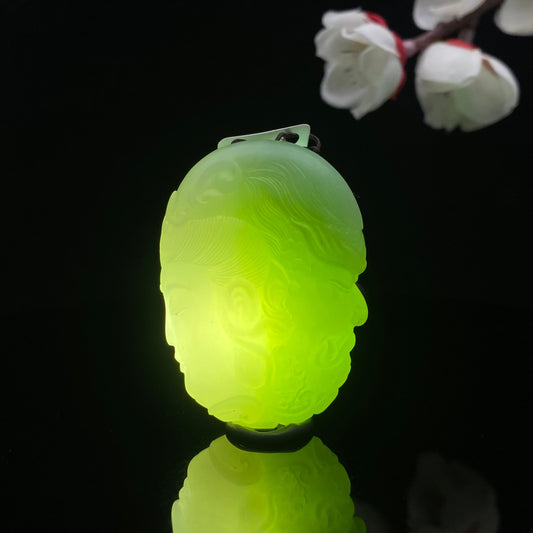 和田玉白玉带翠【一念之间】挂件（30g）