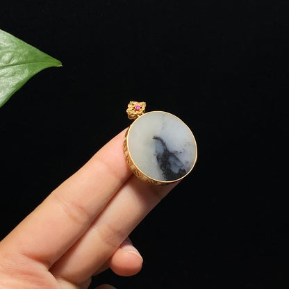 和田玉18K金镶青花平安牌（10.6g）
